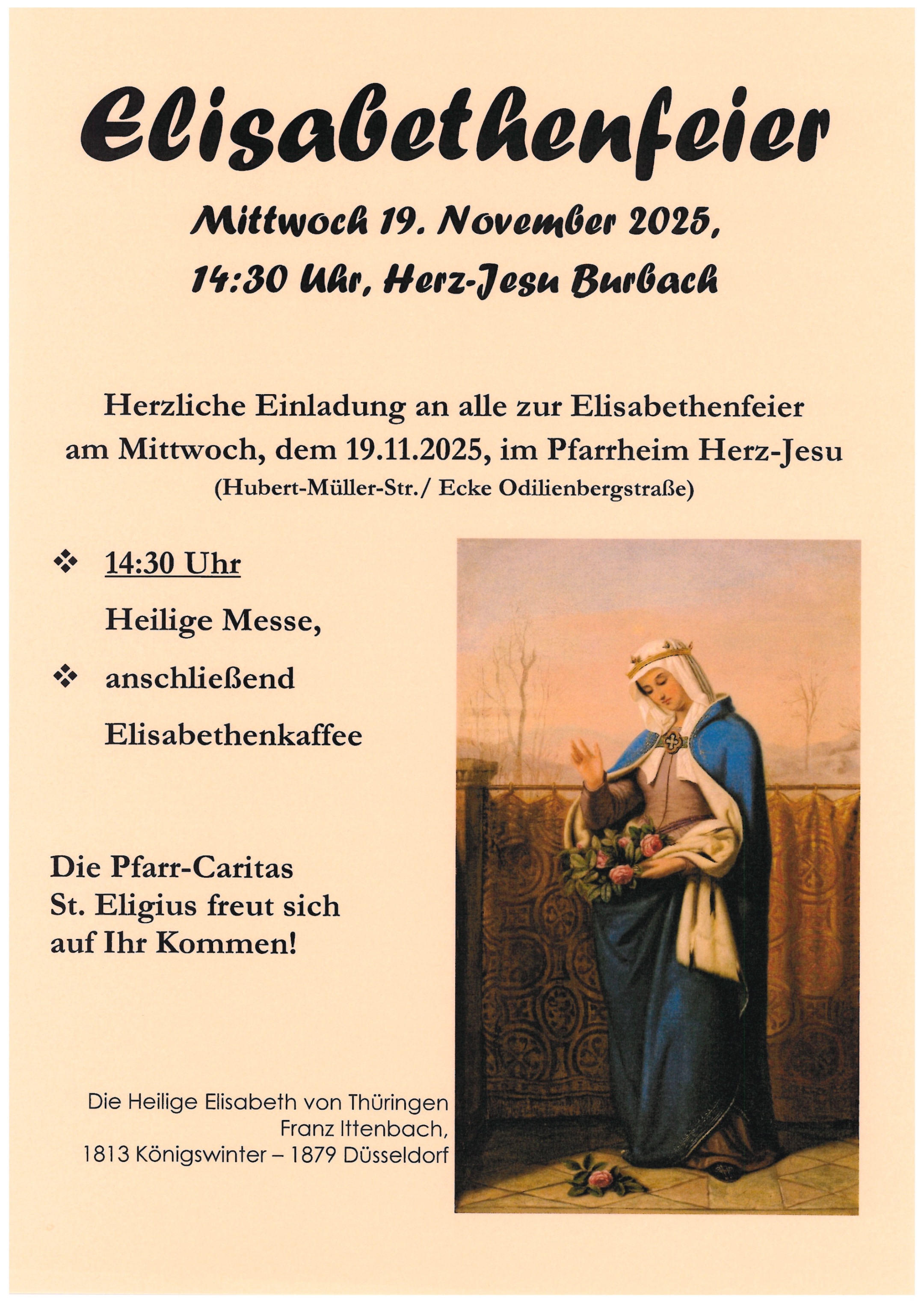 Plakat zur Elisabethenfeier mit Darstellung der Hl. Elisabeth